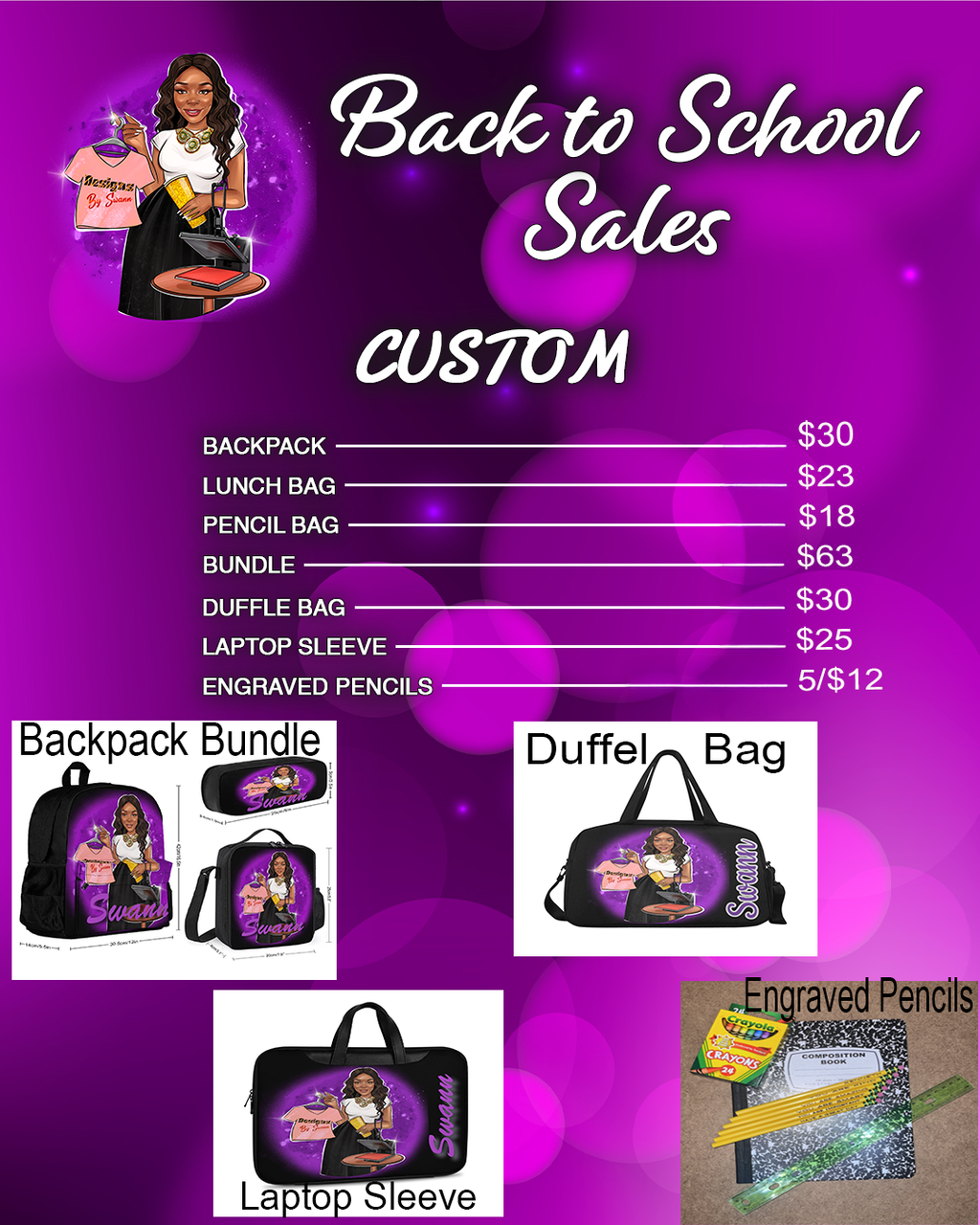 Custom Backpack, Custom Lunch Bag, Custom Pencil Bag