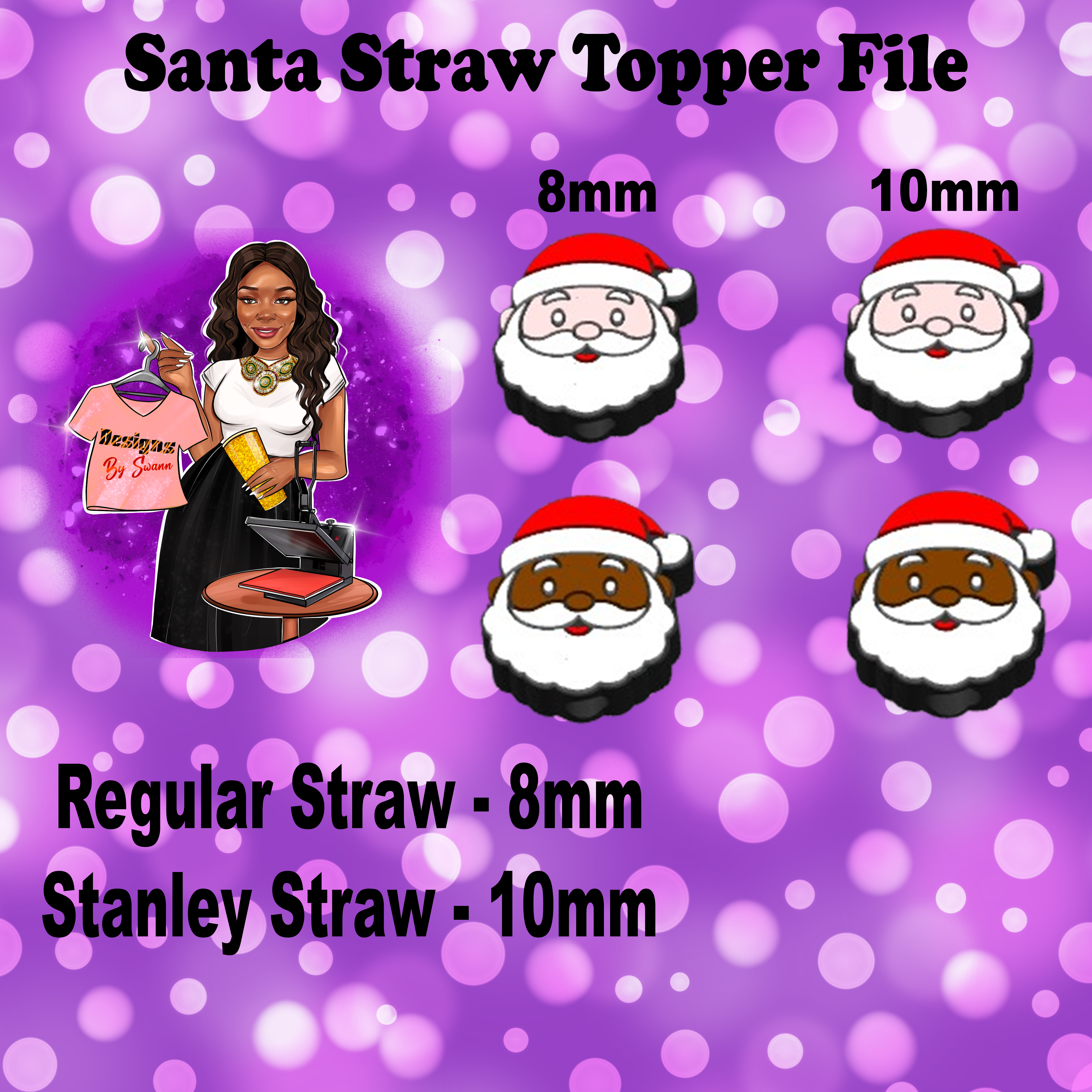 Santa Straw Topper 3MF/STL File | 3D File Straw Topper | Digital File Only